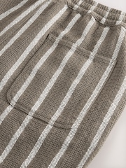 Brown Textured Stripe Drawstring Waist Shorts - Image 11 of 11