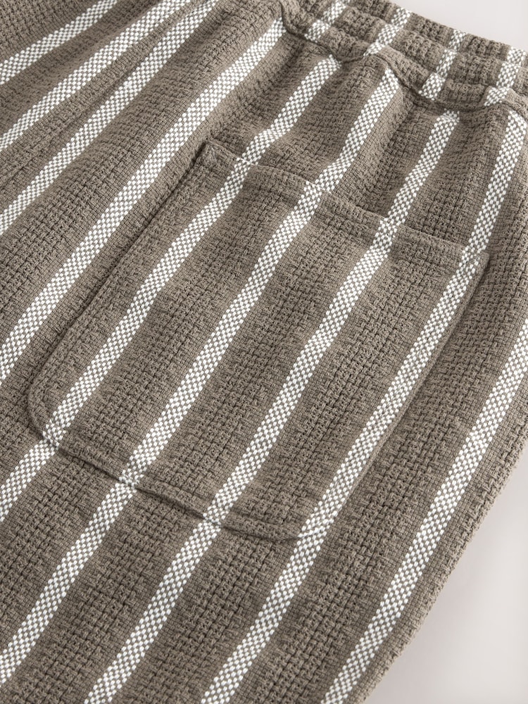 Brown Textured Stripe Drawstring Waist Shorts - Image 11 of 11