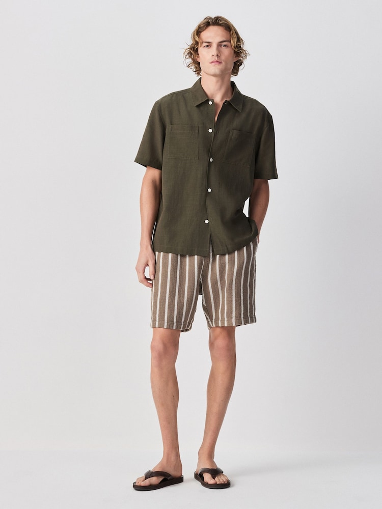 Maro - Textured Stripe Drawstring Waist Shorts - Imaginea 2 din 6