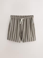 Brown Textured Stripe Drawstring Waist Shorts - Image 7 of 11