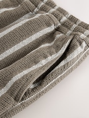 Brown Textured Stripe Drawstring Waist Shorts - Image 9 of 11