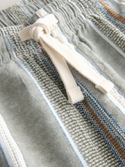 卡其色 - 亞麻混紡鬆緊腰條紋短褲 - 圖片 6，共 8