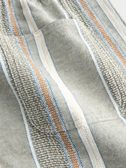 卡其色 - 亞麻混紡鬆緊腰條紋短褲 - 圖片 8，共 8