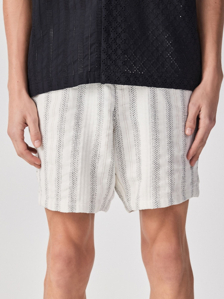 Monochrome Textured Elasticated Waist Cotton Shorts - Image 1 of 11