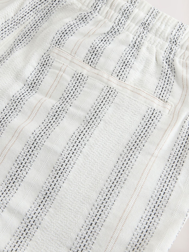 Monochrome Textured Elasticated Waist Cotton Shorts - Image 11 of 11