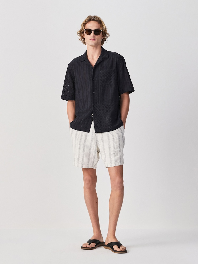 Monochrome Textured Elasticated Waist Cotton Shorts - Image 2 of 11