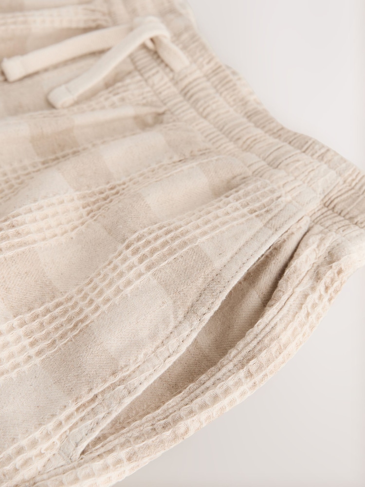 Neutral Textured Check Drawstring Waist Shorts - Image 10 of 10 Neutral Textured Check Drawstring Waist Shorts - Image 10 of 10
