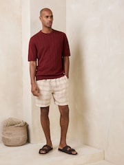 Neutral Textured Check Drawstring Waist Shorts - Image 2 of 10