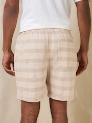 Neutral Textured Check Drawstring Waist Shorts - Image 3 of 10