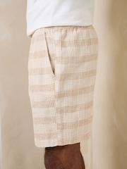 Neutral Textured Check Drawstring Waist Shorts - Image 4 of 10