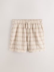 Neutral Textured Check Drawstring Waist Shorts - Image 6 of 10