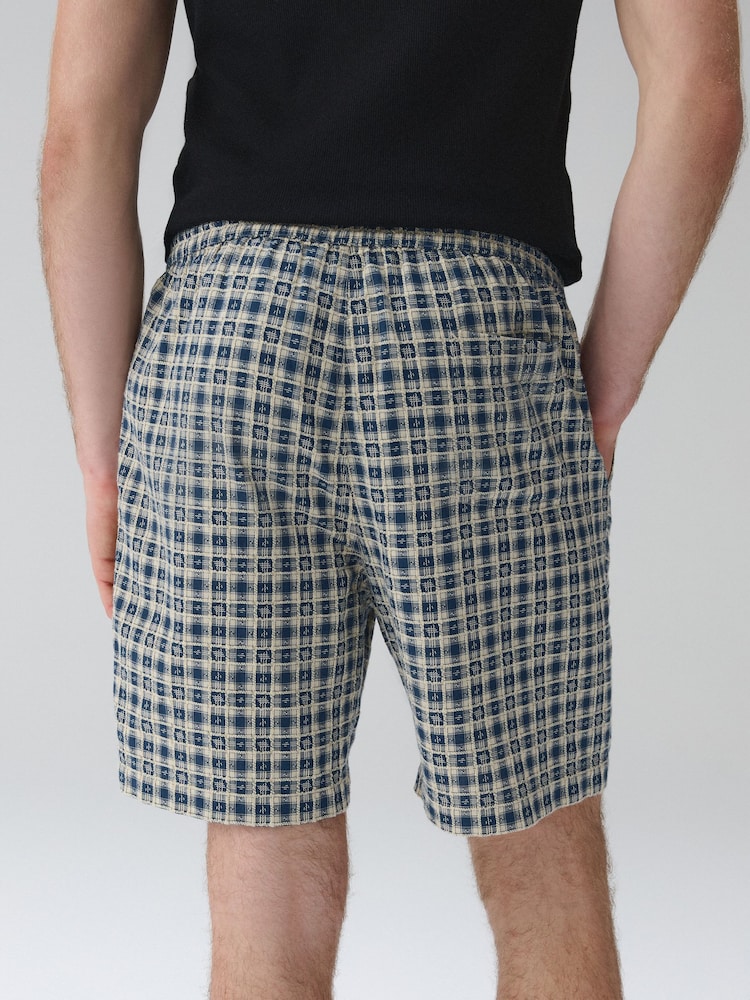 Navy/Ecru Textured Check Drawstring Shorts - Image 2 of 9