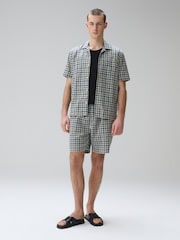 Navy/Ecru Textured Check Drawstring Shorts - Image 3 of 9