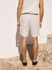 Neutral Elasticated Waist Linen Rich Textured Shorts - Image 3 of 11