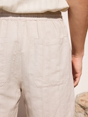 Neutral Elasticated Waist Linen Rich Textured Shorts - Image 6 of 11