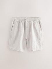 Neutral Elasticated Waist Linen Rich Textured Shorts - Image 7 of 11