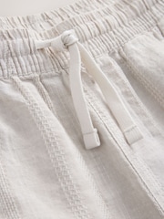 Neutral Elasticated Waist Linen Rich Textured Shorts - Image 8 of 11