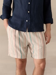 Multi Stripe Elasticated Waist Linen Blend Shorts - Image 1 of 10