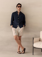 Multi Stripe Elasticated Waist Linen Blend Shorts - Image 2 of 10