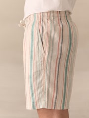 Multi Stripe Elasticated Waist Linen Blend Shorts - Image 3 of 10