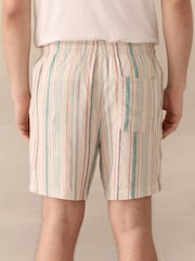 Multi Stripe Elasticated Waist Linen Blend Shorts - Image 4 of 10