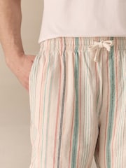 Multi Stripe Elasticated Waist Linen Blend Shorts - Image 5 of 10