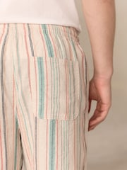Multi Stripe Elasticated Waist Linen Blend Shorts - Image 6 of 10