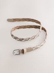 Nude/Silver Skinny Metallic Hand Plaited Leather Belt - Image 3 of 6