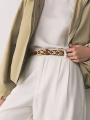 Tan Brown/Gold Skinny Metallic Hand Plaited Leather Belt - Image 5 of 5