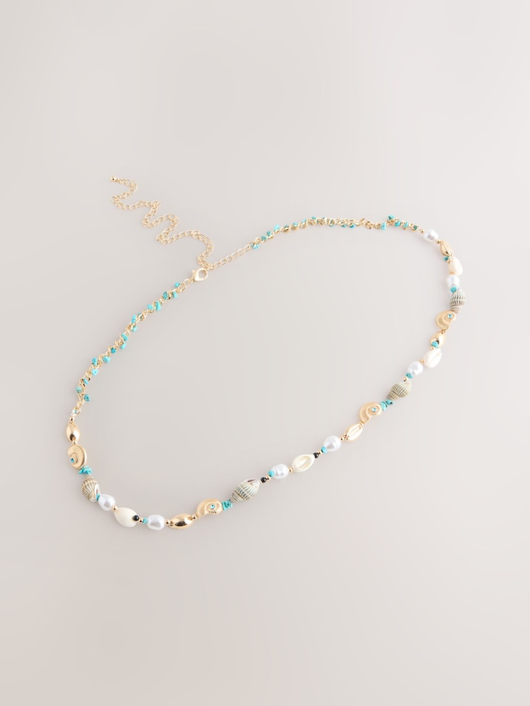 Gold/Blue Skinny Shell Chain Belt - Image 1 of 3