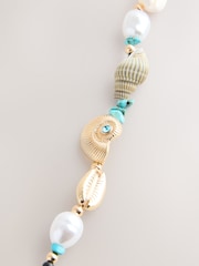 Gold/Blue Skinny Shell Chain Belt - Image 2 of 3