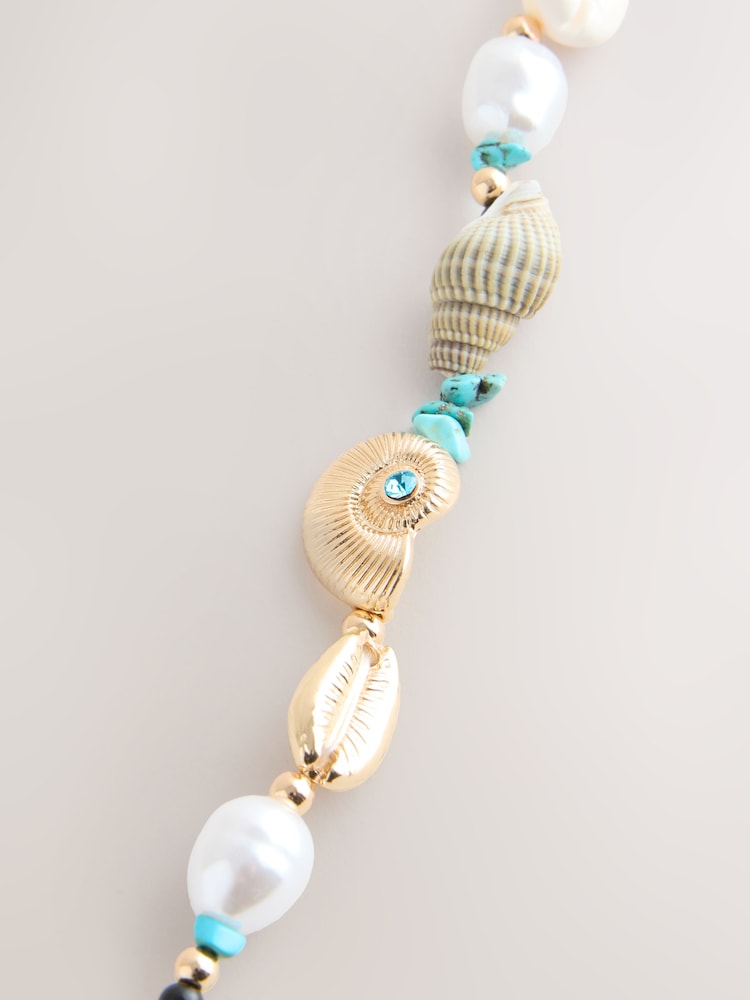 Gold/Blue Skinny Shell Chain Belt - Image 2 of 3