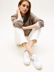 Tommy Hilfiger White Webbing Stripe Leather Cupsole Trainers - Image 1 of 6