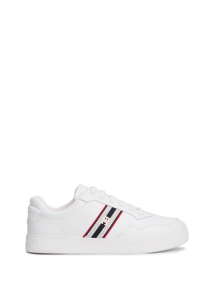 Tommy Hilfiger White Webbing Stripe Leather Cupsole Trainers - Image 2 of 6