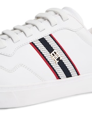 Tommy Hilfiger White Webbing Stripe Leather Cupsole Trainers - Image 6 of 6