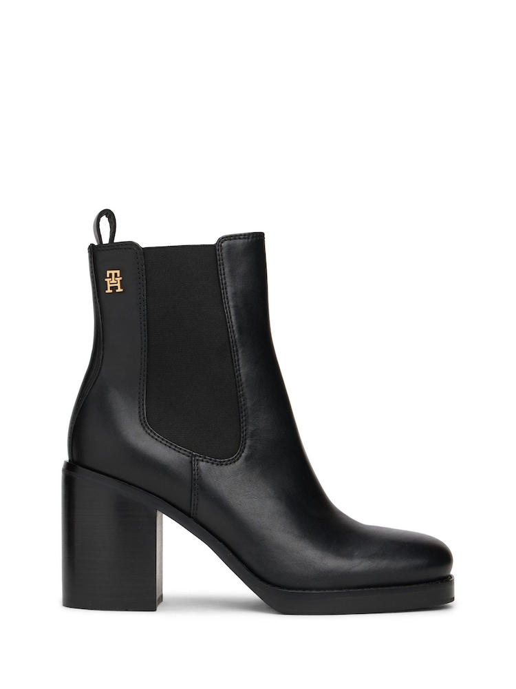 Tommy Hilfiger Black Leather Square Toe Chelsea Block Heels - Image 1 of 6 Tommy Hilfiger Black Leather Square Toe Chelsea Block Heels - Image 1 of 6
