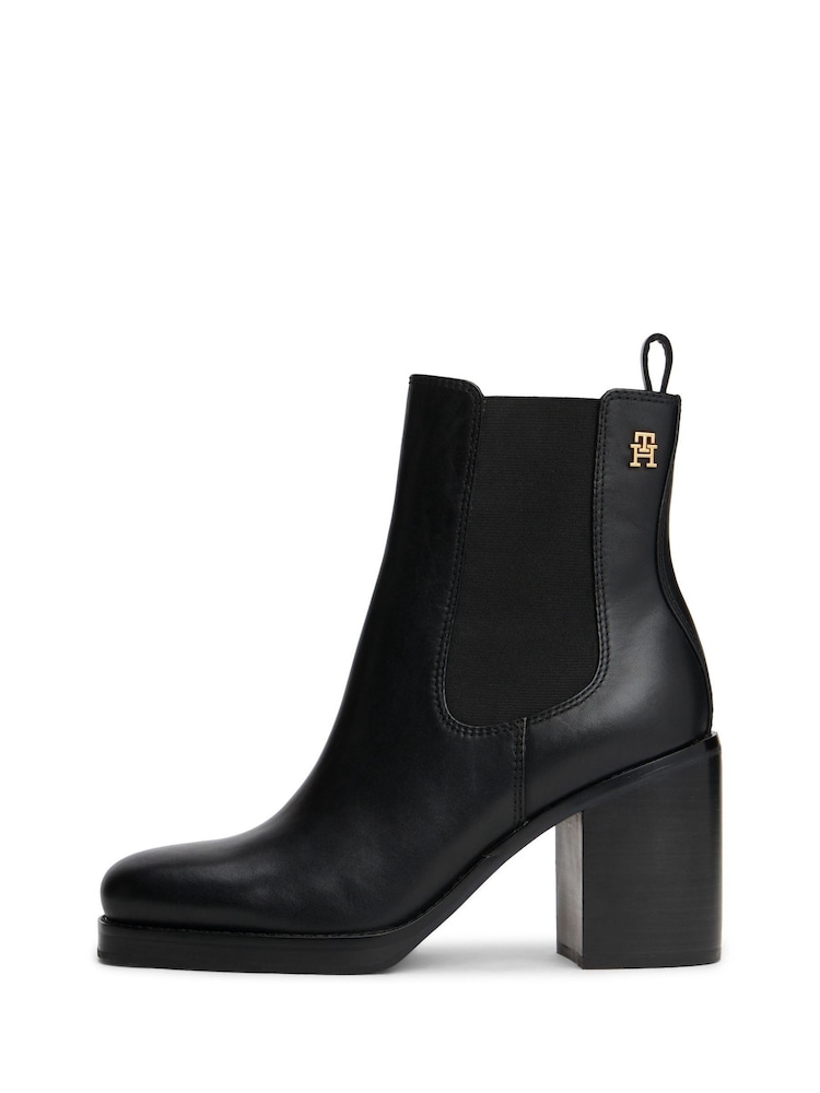 Tommy Hilfiger Black Leather Square Toe Chelsea Block Heels - Image 2 of 6 Tommy Hilfiger Black Leather Square Toe Chelsea Block Heels - Image 2 of 6
