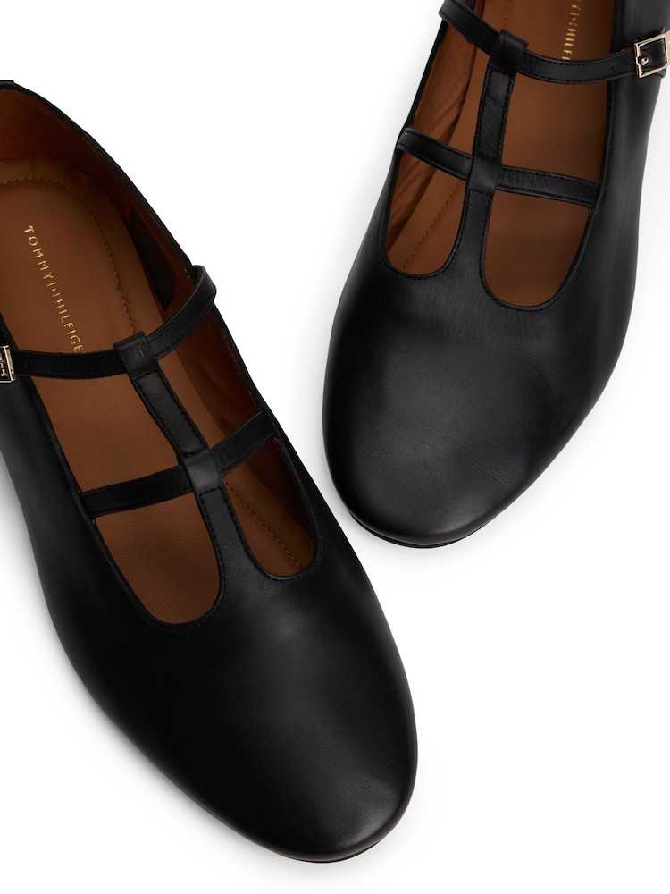 Tommy Hilfiger Black Leather Double T-Bar Ballerinas - Image 6 of 6 Tommy Hilfiger Black Leather Double T-Bar Ballerinas - Image 6 of 6
