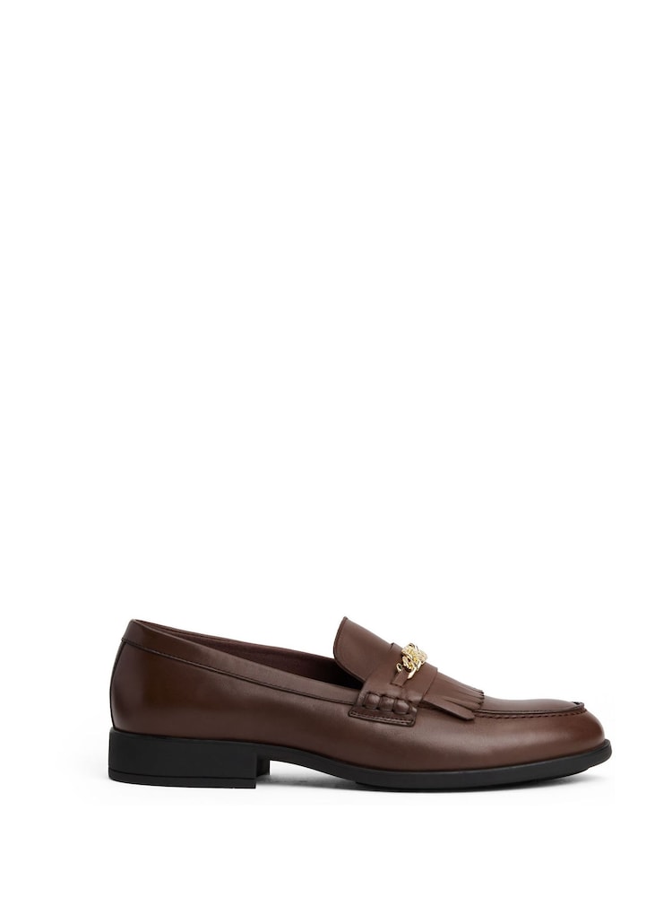 Tommy Hilfiger Brown Leather Monogram Chain Loafers - Image 1 of 6 Tommy Hilfiger Brown Leather Monogram Chain Loafers - Image 1 of 6