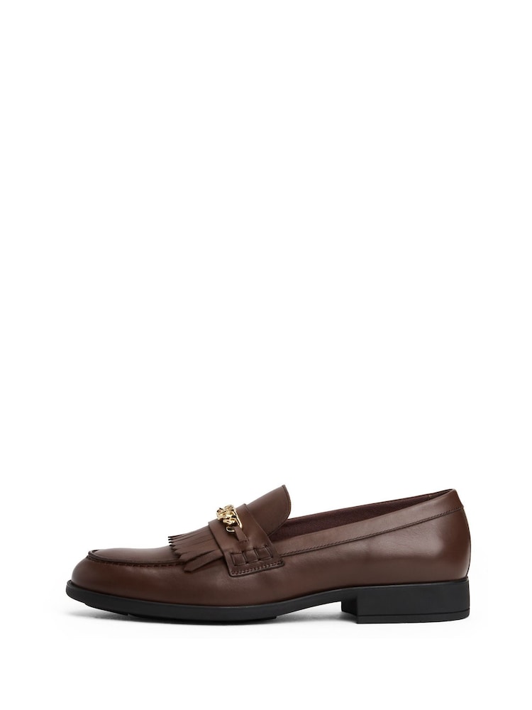 Tommy Hilfiger Brown Leather Monogram Chain Loafers - Image 2 of 6 Tommy Hilfiger Brown Leather Monogram Chain Loafers - Image 2 of 6