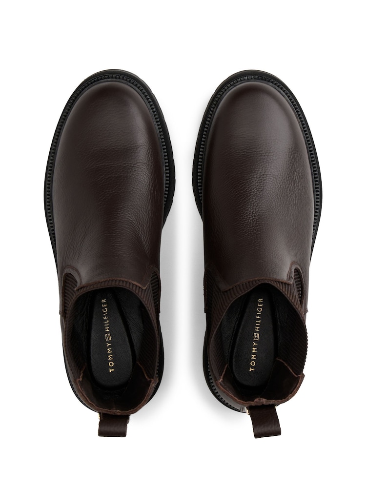 Buy Tommy Hilfiger Brown Pebble Grain Leather Chelsea Boots  display picture 2