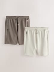 Stone/Hellbraun - 2er-Pack - Jersey-Shorts mit Reißverschlusstaschen - Bild 1 von 6