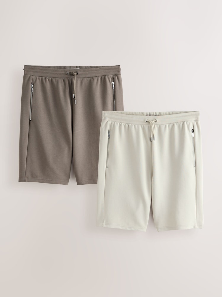 Stone/Hellbraun - 2er-Pack - Jersey-Shorts mit Reißverschlusstaschen - Bild 1 von 6