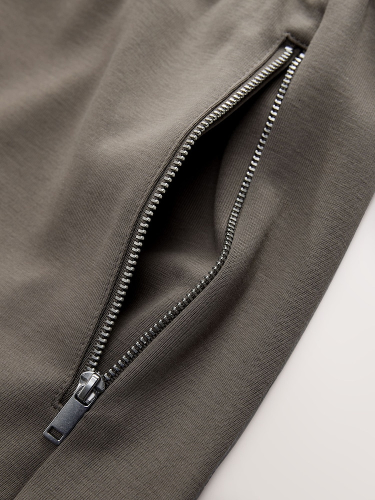 Light Brown Straight Fit Zip Pocket Jersey Shorts - Image 8 of 8