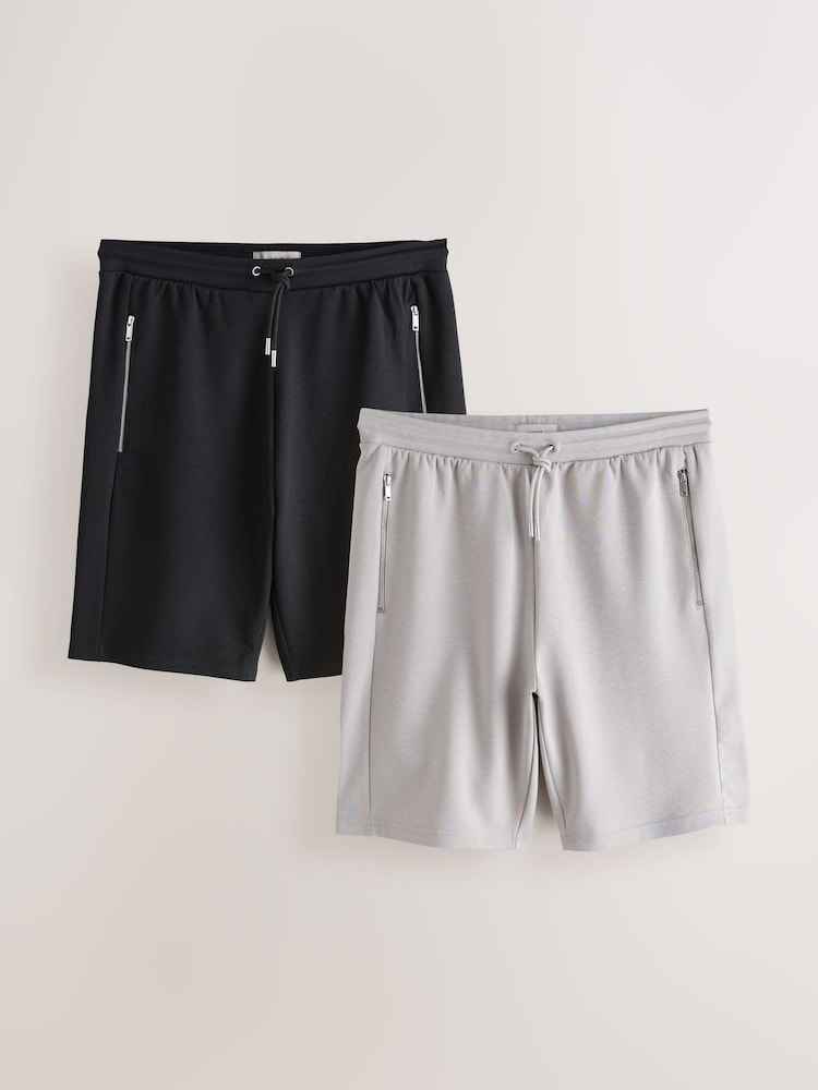 Negru/Gri - 2 Pachet - Pantaloni scurți din tricot cu buzunare cu fermoar - Imaginea 1 din 5