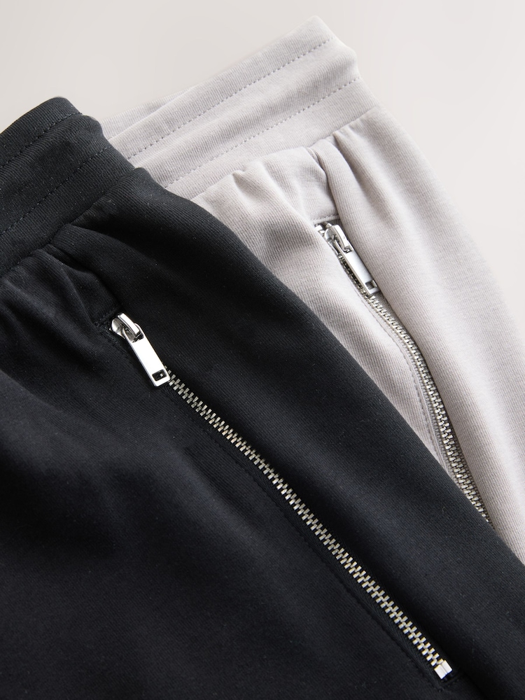 Black/Grey 2 Pack Zip Pocket Jersey Shorts - Image 10 of 10