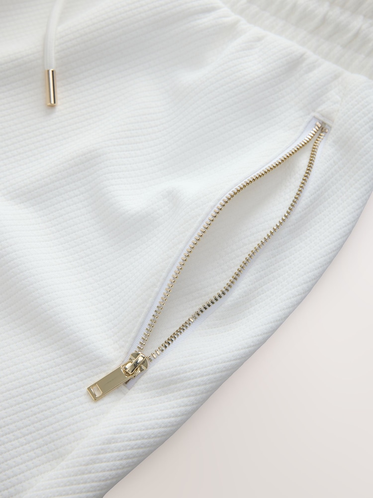 White Textured Jersey Zip Pocket Shorts - Image 10 of 10