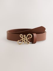 Tan Brown Regular Statement Buckle Leather Belt - Image 4 of 6