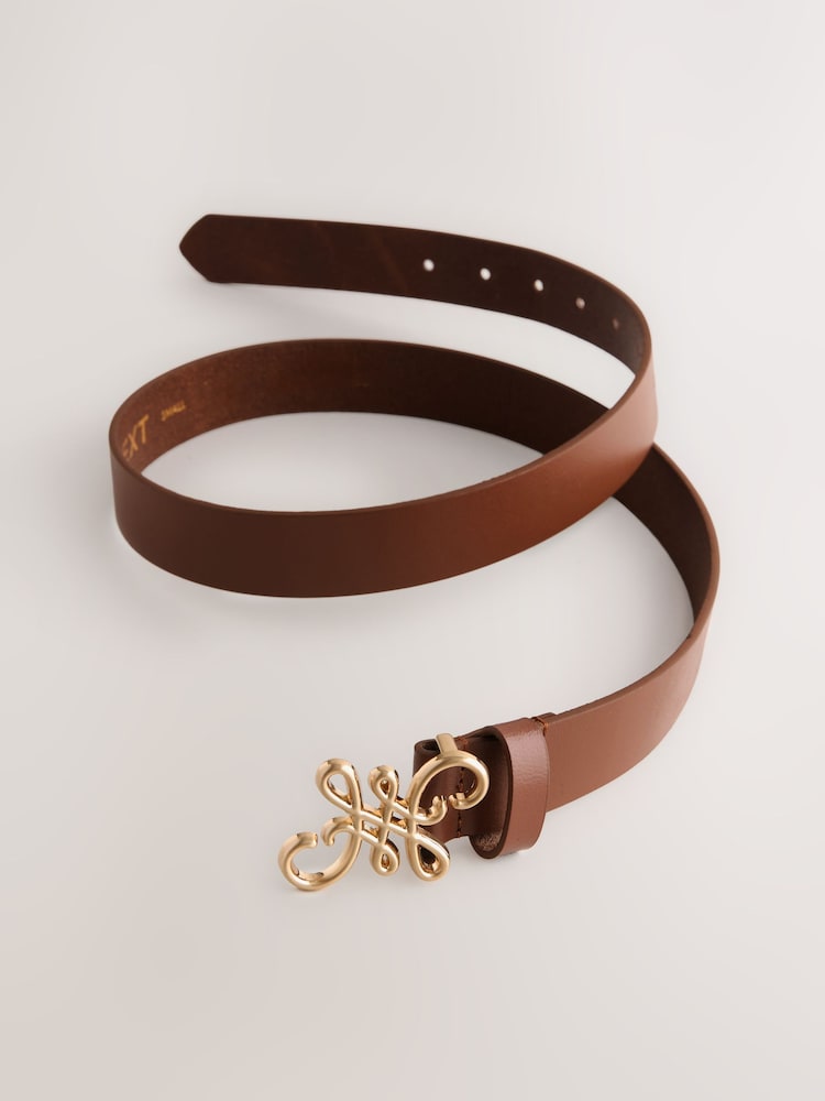 Tan Brown Regular Statement Buckle Leather Belt - Image 6 of 6