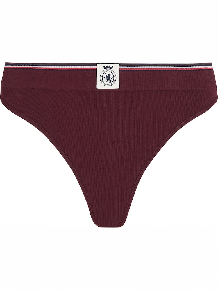 Tommy Hilfiger Red TH Crest Ribbed Thong - Image 1 of 6 Tommy Hilfiger Red TH Crest Ribbed Thong - Image 1 of 6